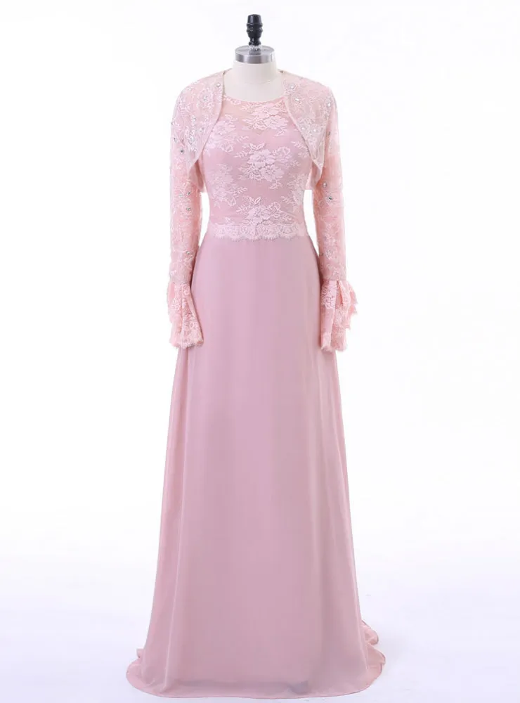 A-line Chiffon Lace Pink Mother Of The Bride Dresses