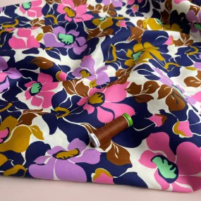 Abstract Pink and Purple Blooms Cotton Sateen Fabric