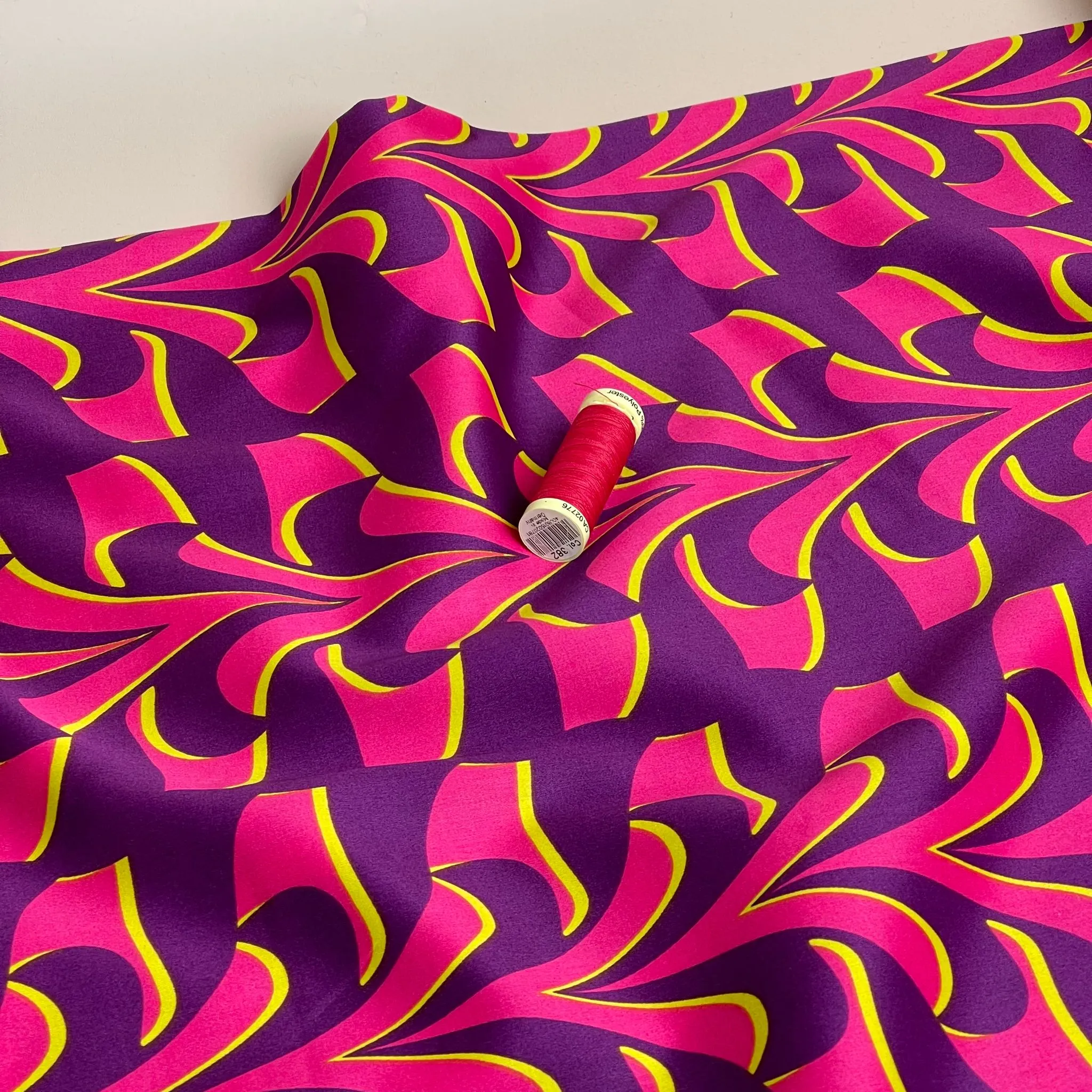 Abstract Purple and Pink Cotton Sateen Fabric