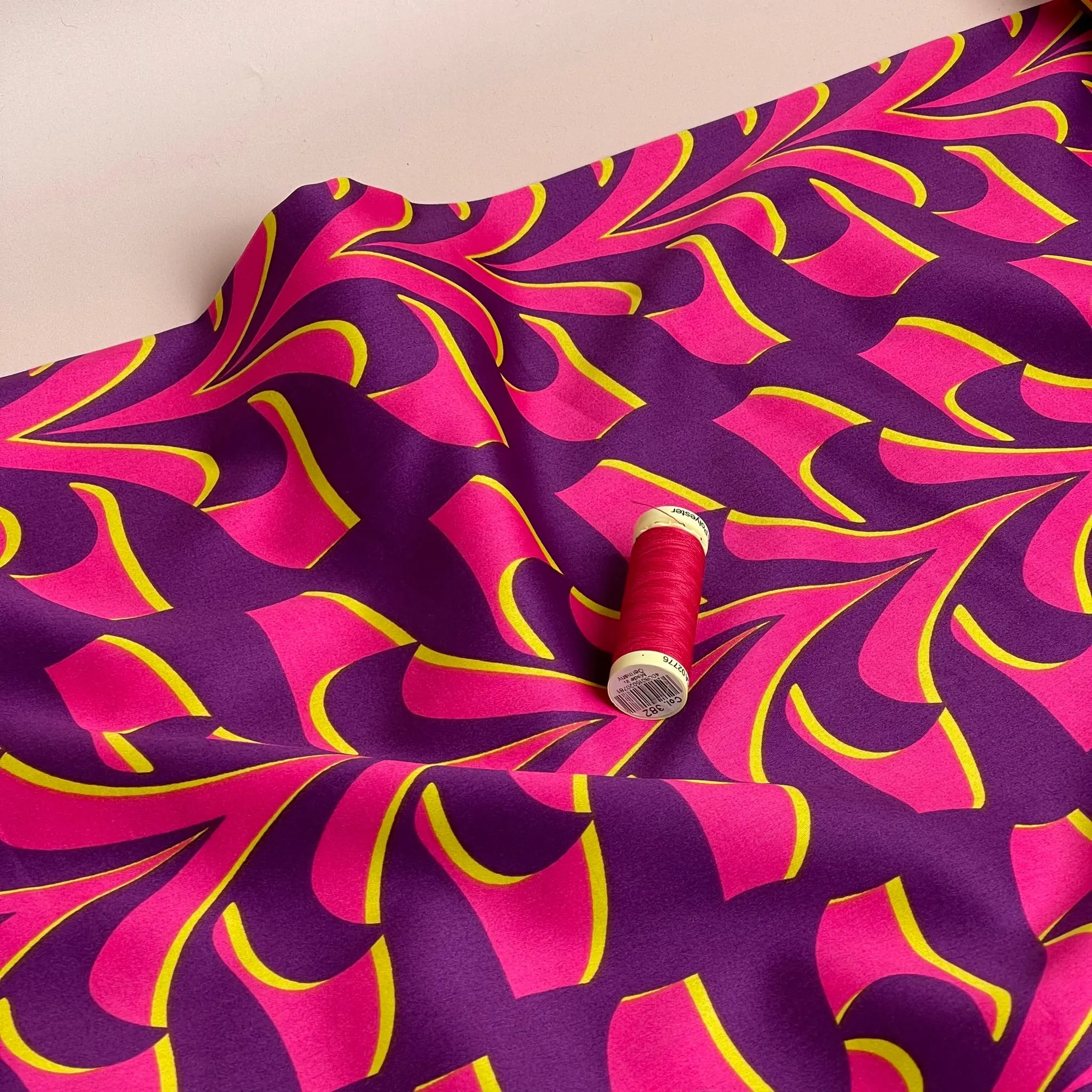 Abstract Purple and Pink Cotton Sateen Fabric