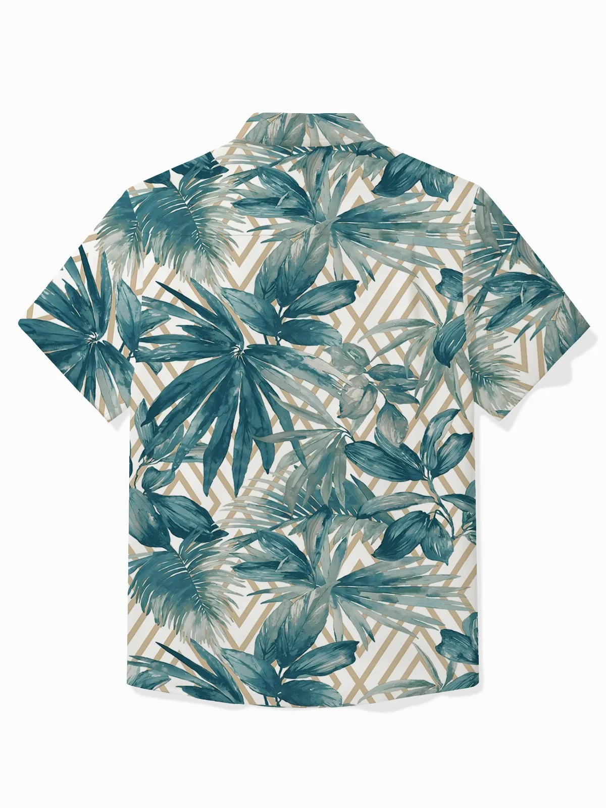 Alohadaddy Hawaii Botanical Floral Geometric Print Men's Button Pocket Short Sleeve Shirt