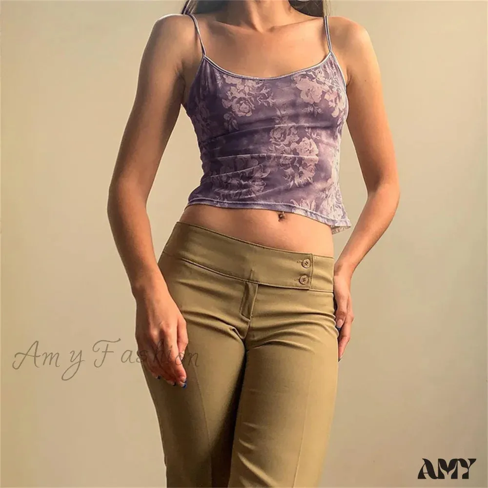 Amy Fashion - Y2k Mesh Sheer Floral T-Shirts