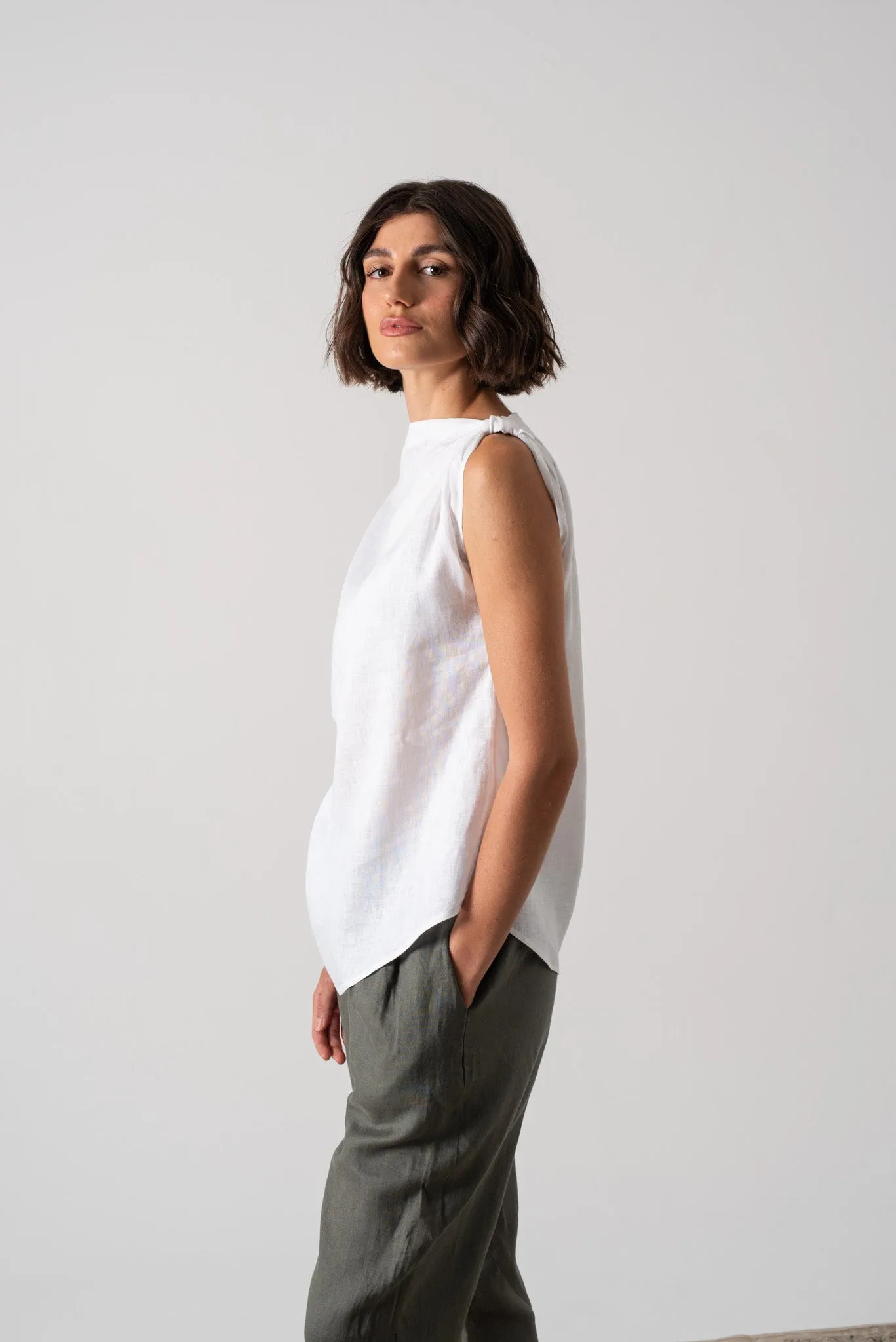 Asymmetrical Linen Knot Top White