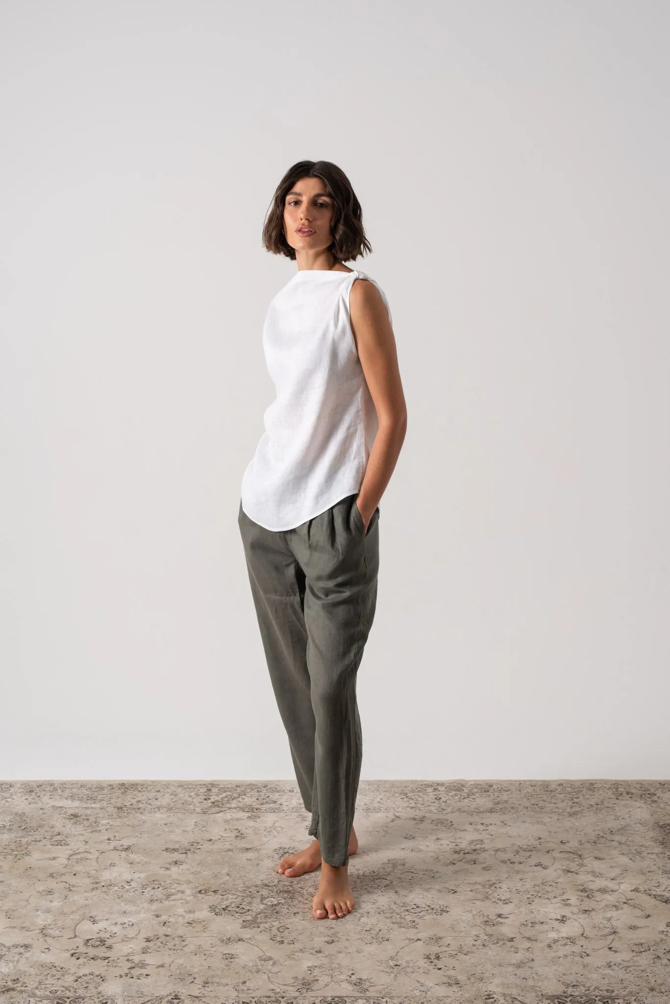 Asymmetrical Linen Knot Top White