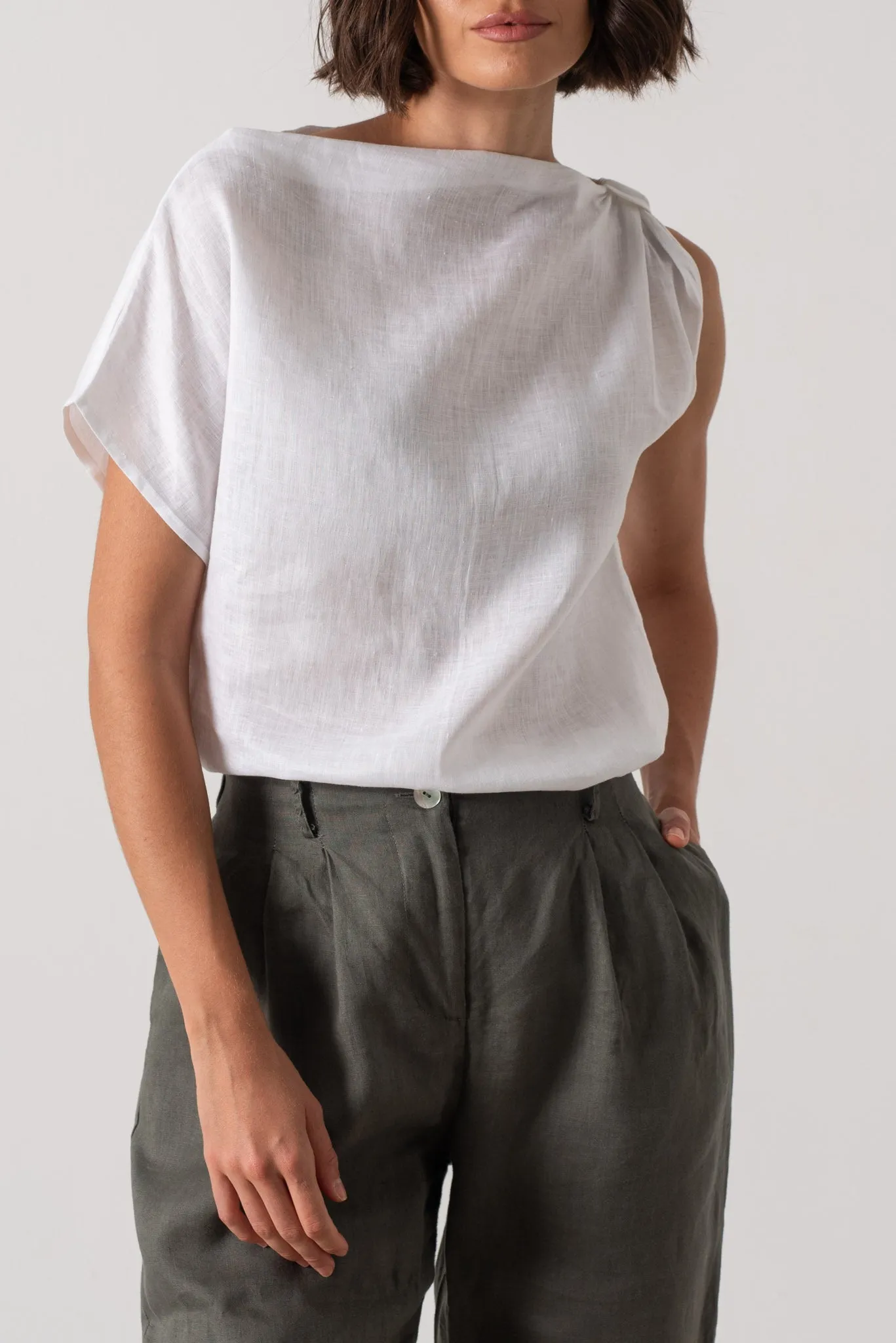 Asymmetrical Linen Knot Top White