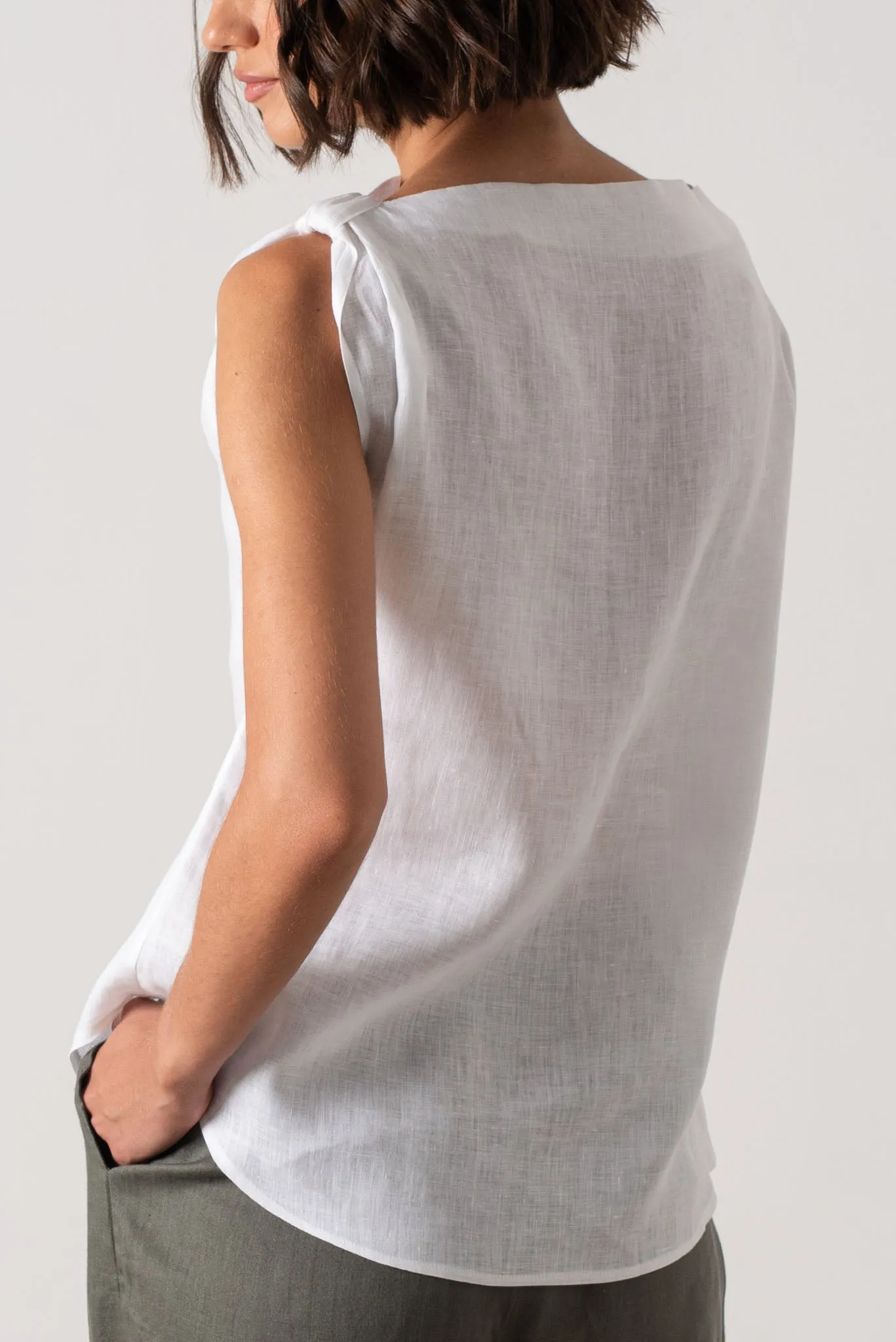 Asymmetrical Linen Knot Top White