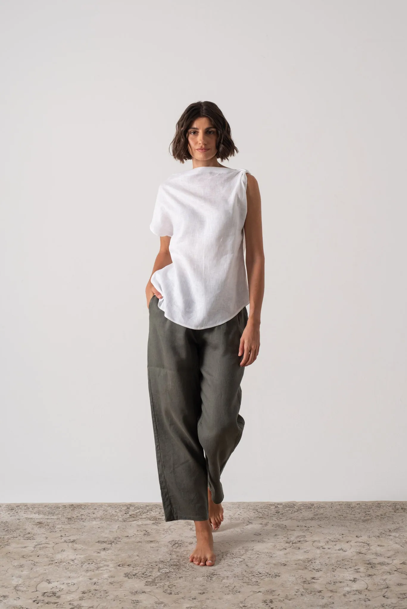 Asymmetrical Linen Knot Top White