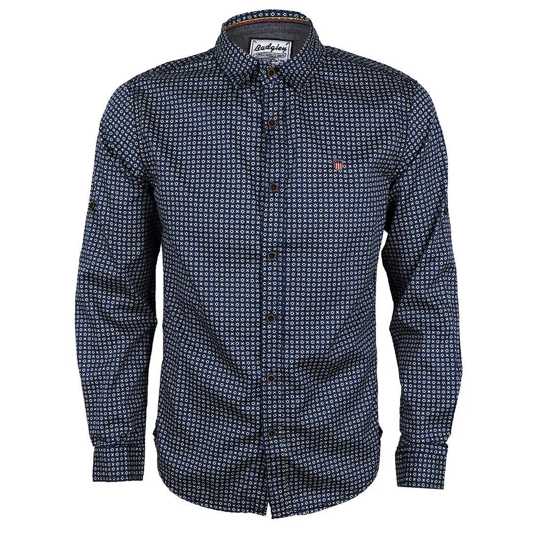 Badgley Dotted Well Styled Shirts-Blue