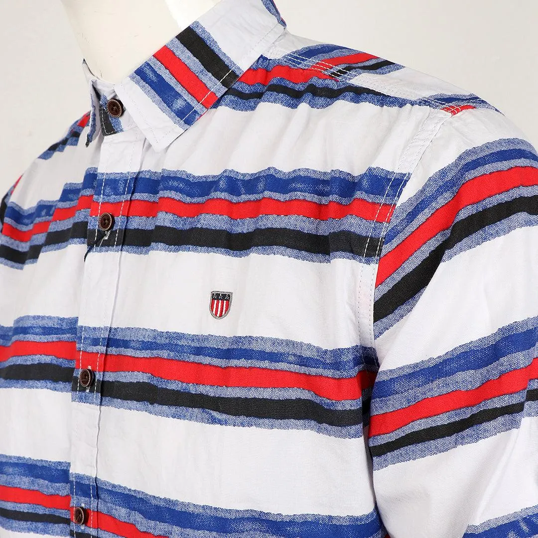 Bajieli Executive White With Red, Blue, And Black Colored LongSleeve Shirt