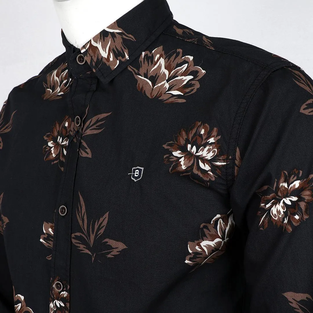 Bajieli Finest Quality Black and Brown Flowered Designed Shirt