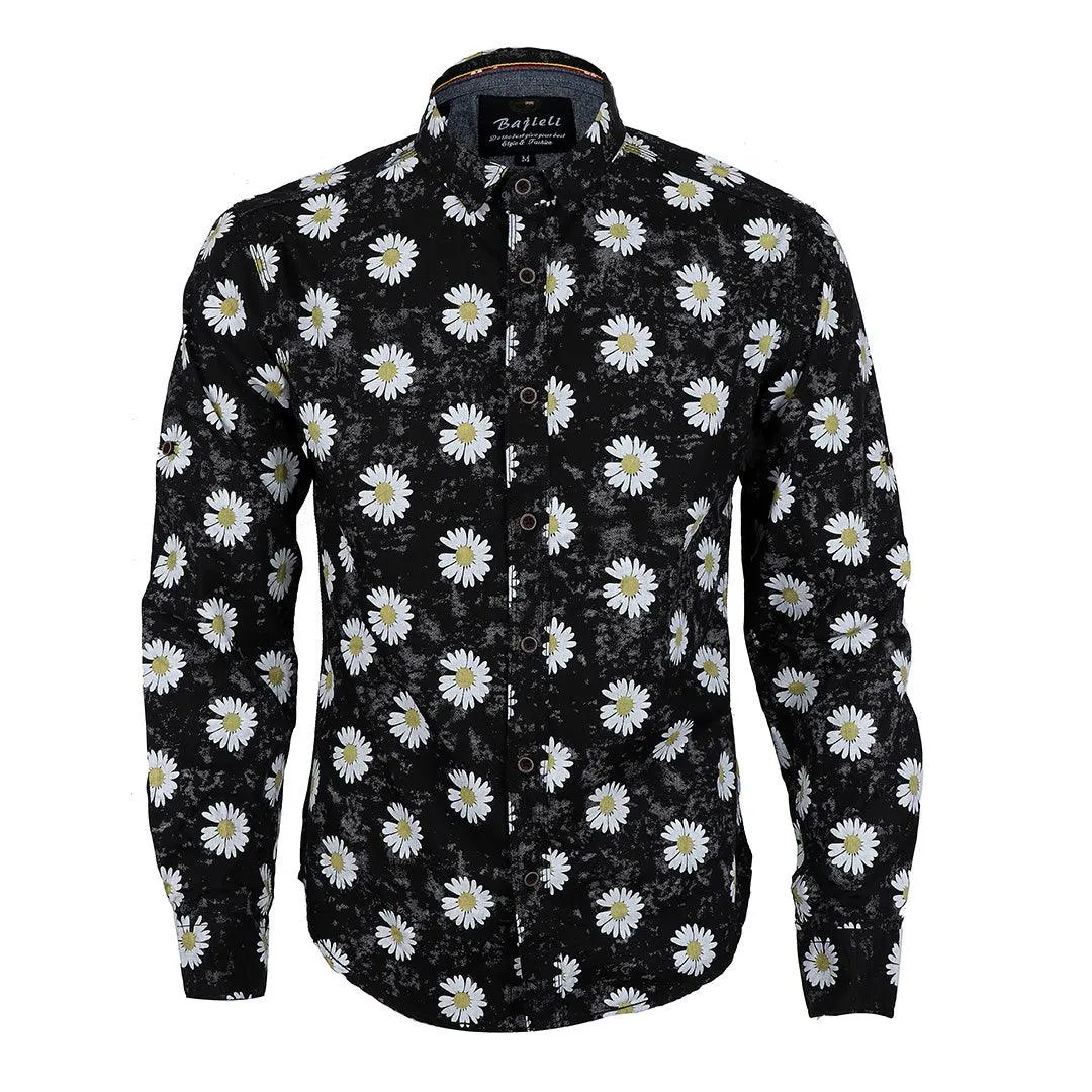 Bajieli Finest Quality Black With Sunflower Designed Shirt-Black