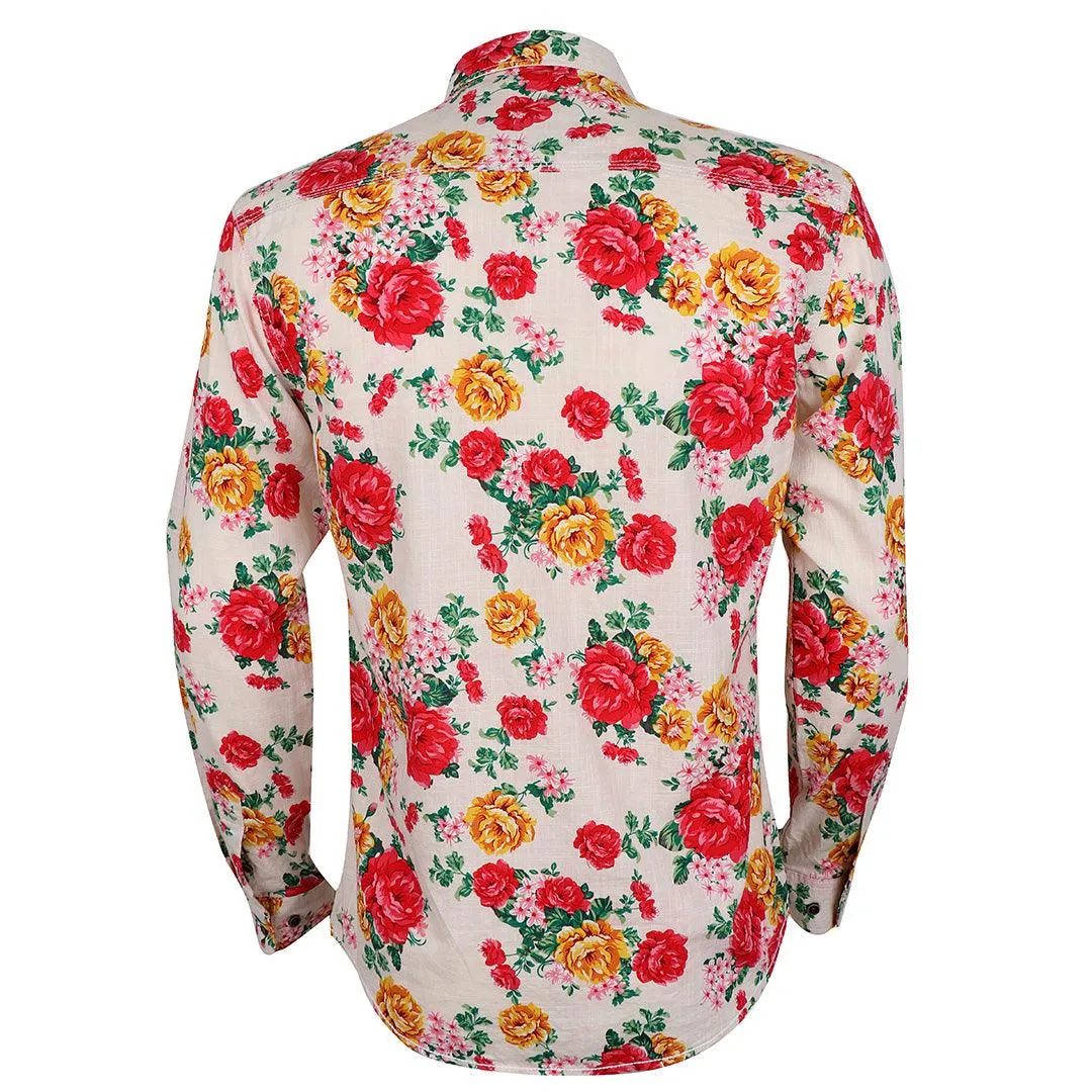 Bajieli Finest Quality Cream Floral Designed LongSleeve Shirt