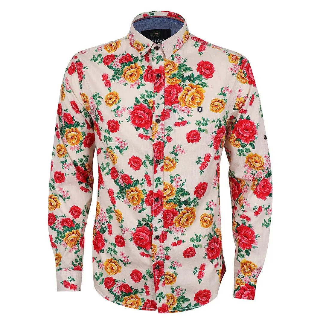 Bajieli Finest Quality Cream Floral Designed LongSleeve Shirt