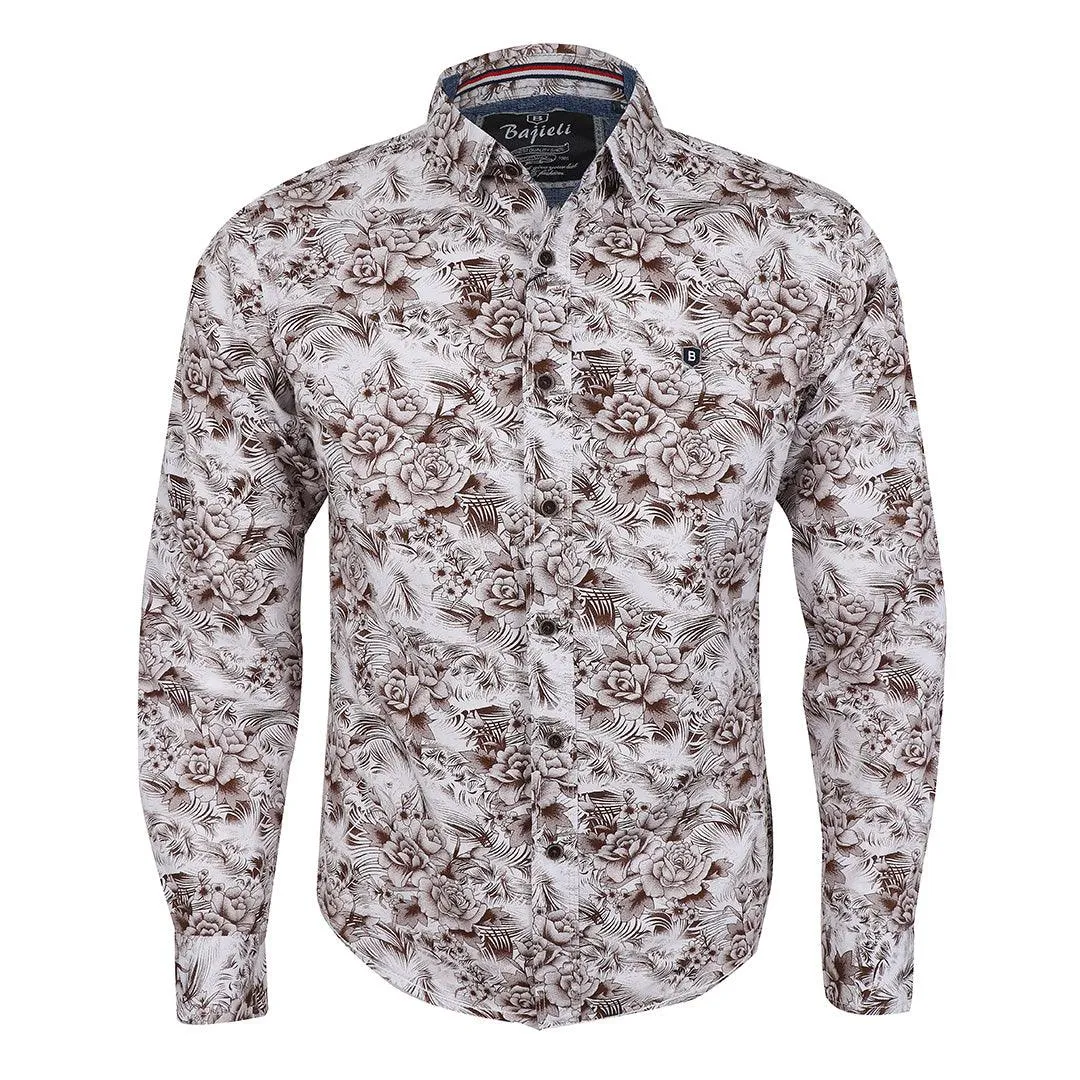 Bajieli New York City Quality Finest Floral Long Sleeve Shirt- Brown