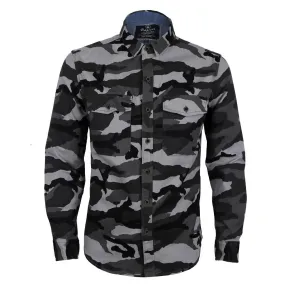 Bajieli Vintage Camo Linen Casual Men Button Down Long Sleeve Shirts