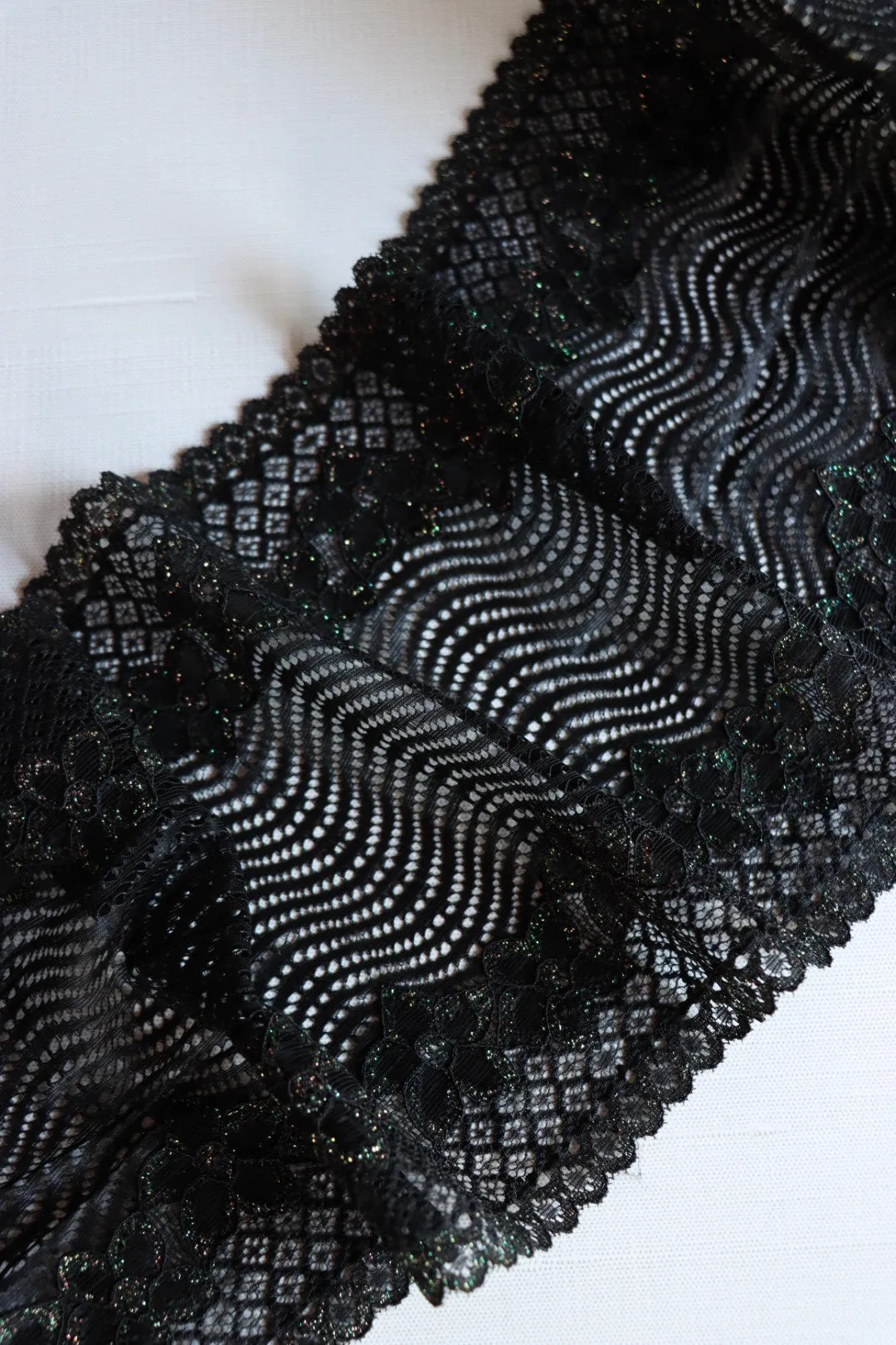 Black & Glitter 6.75" Wide Stretch Lace