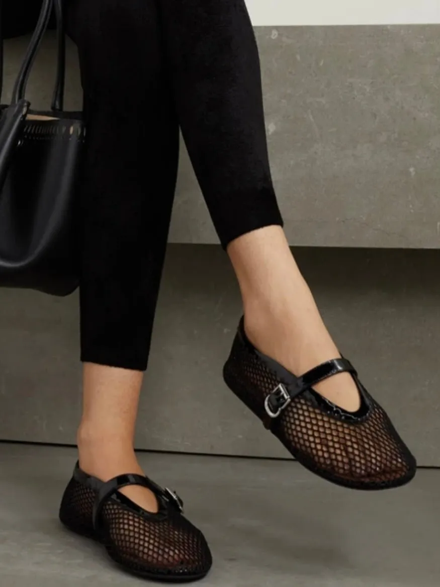 Black net flats shoes