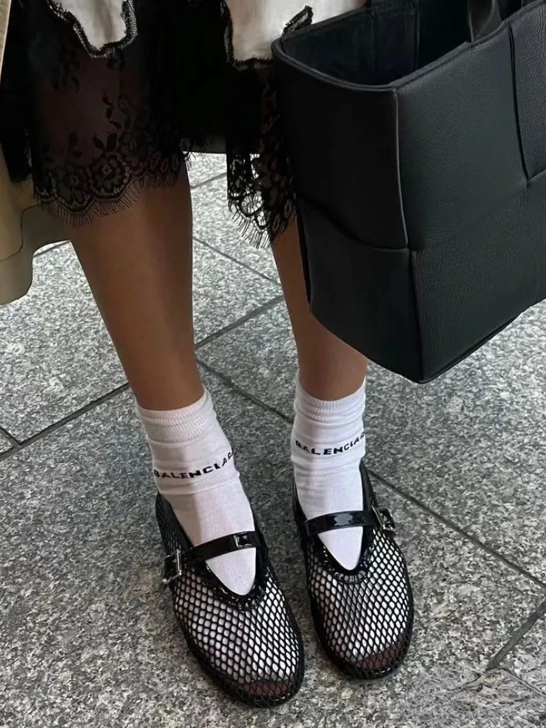 Black net flats shoes