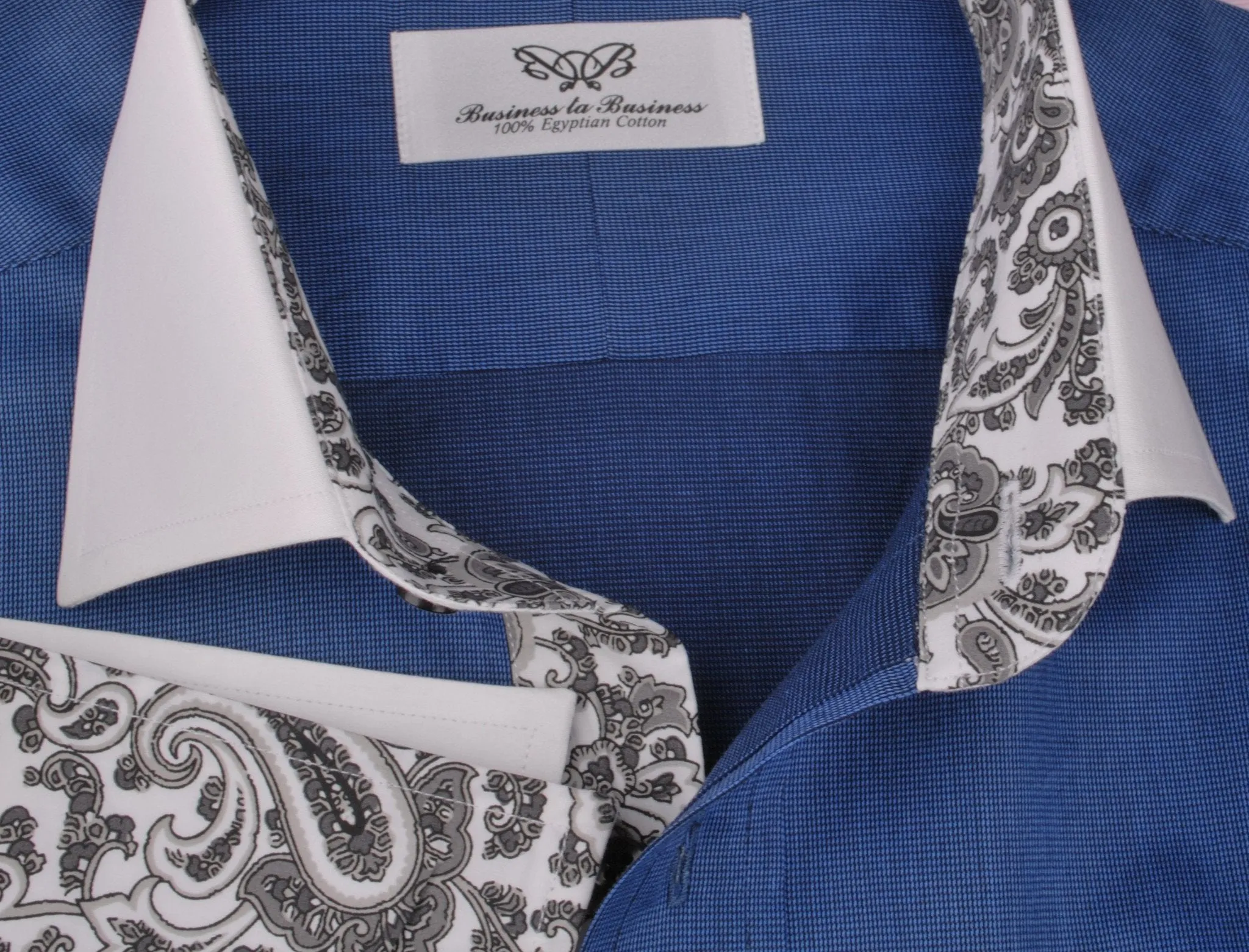 Blue Formal Business Dress Shirt Rich Contrast French Boss Cuff Baroque Apparel