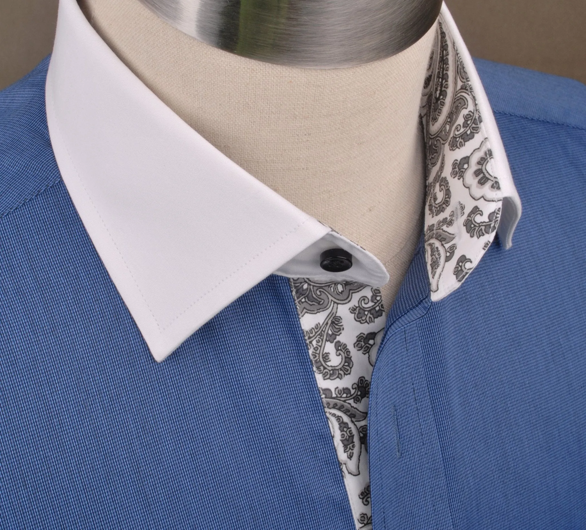 Blue Formal Business Dress Shirt Rich Contrast French Boss Cuff Baroque Apparel