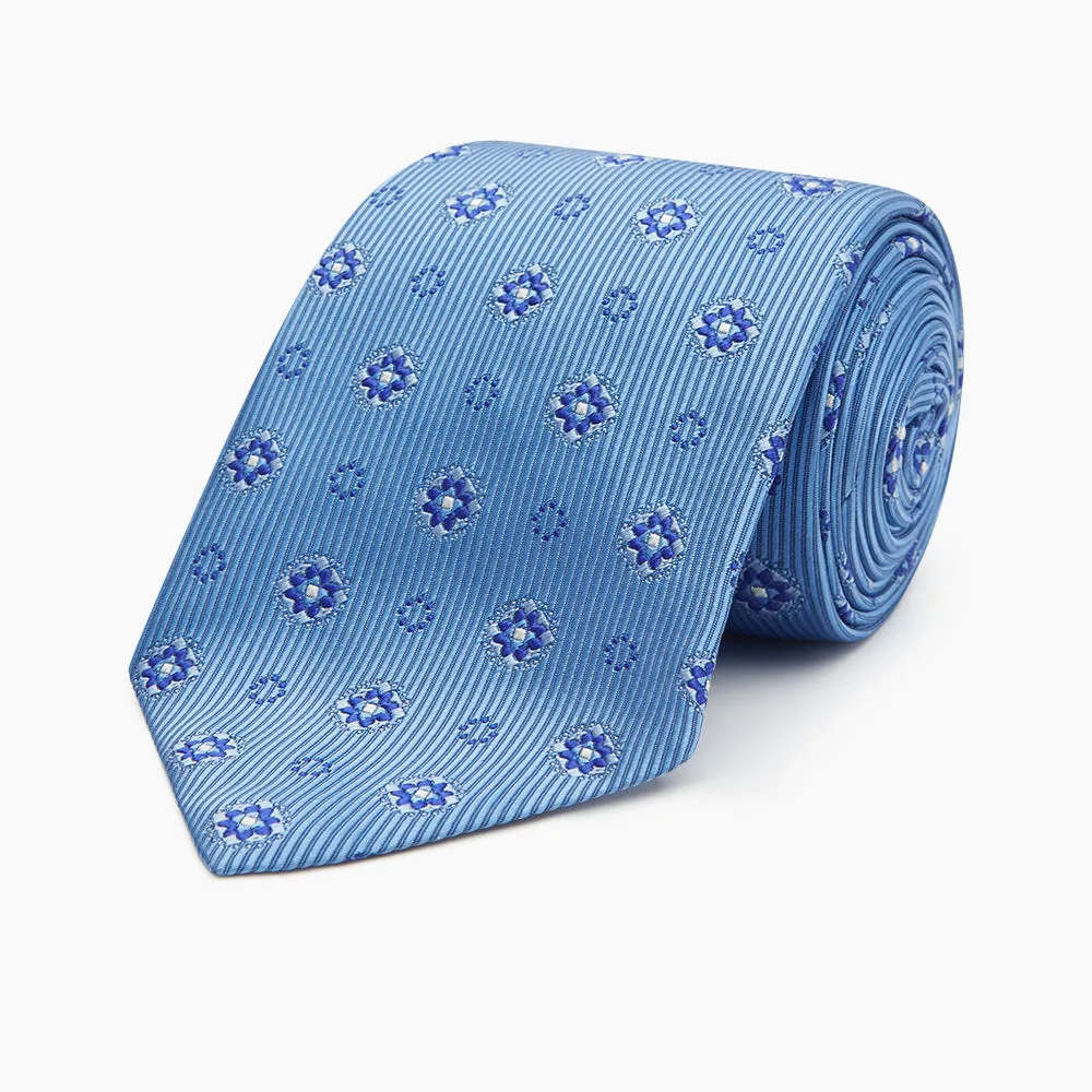 Blue Multi Floral Motif Silk Tie