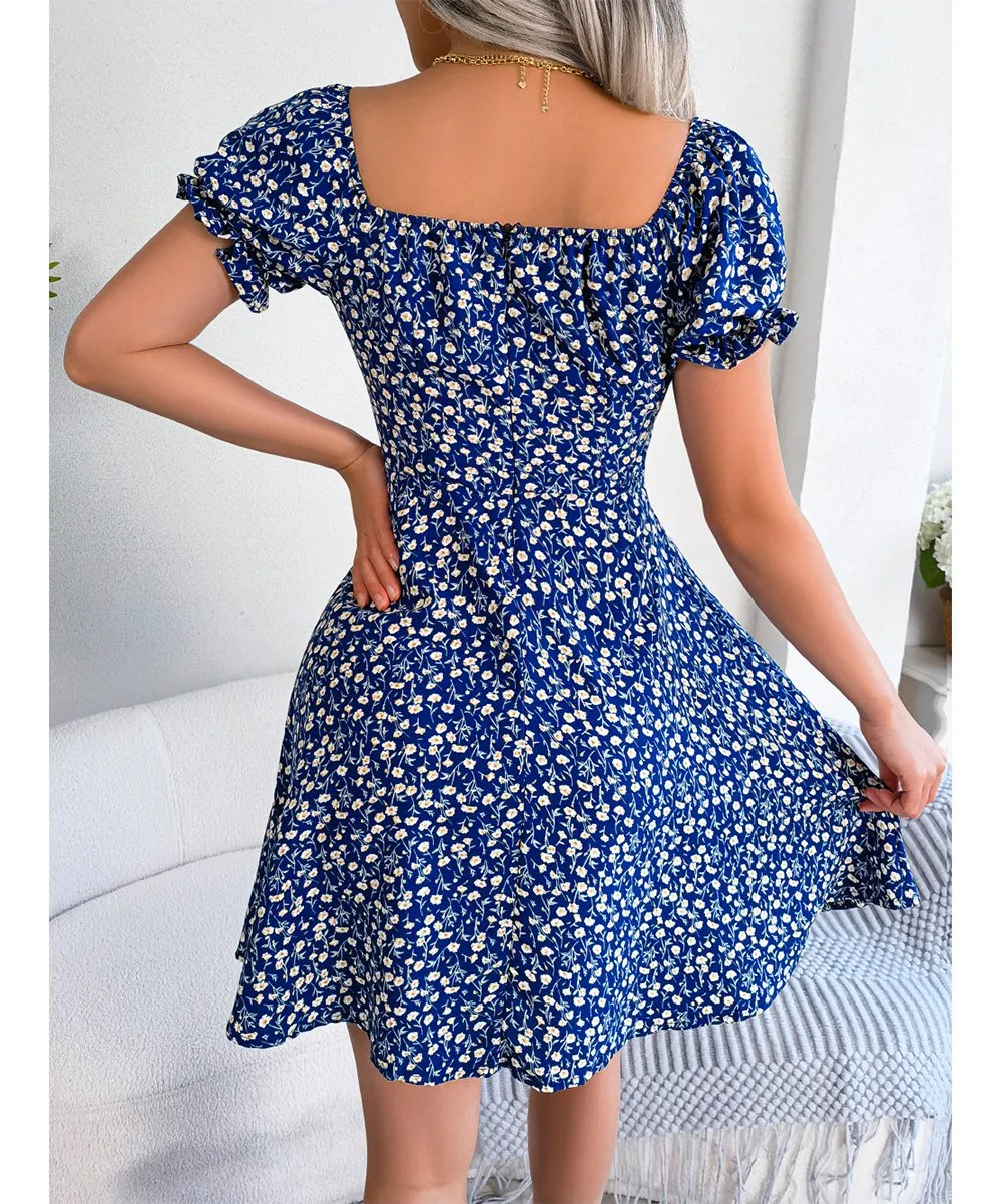 Chic and Comfy Floral A-Line Dress with Tie Front and Square Open Back