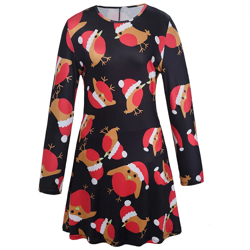 Christmas Plus Size Cartoon Print Short Dress