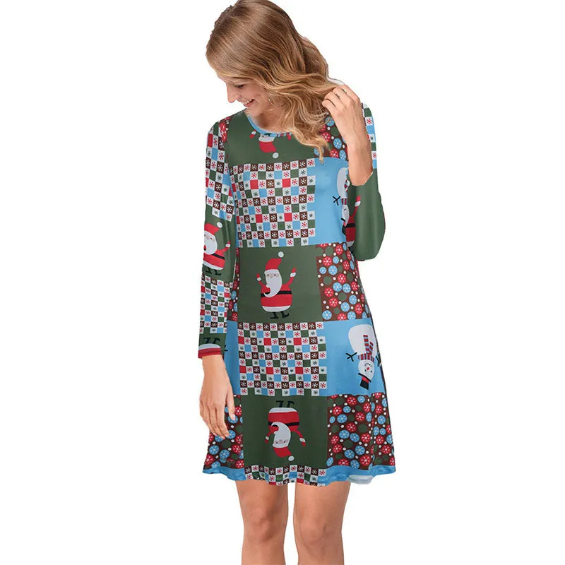 Christmas Plus Size Cartoon Print Short Dress