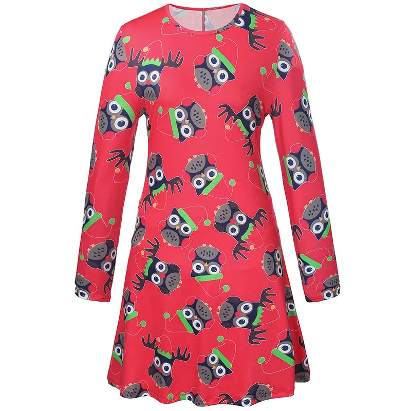 Christmas Plus Size Cartoon Print Short Dress