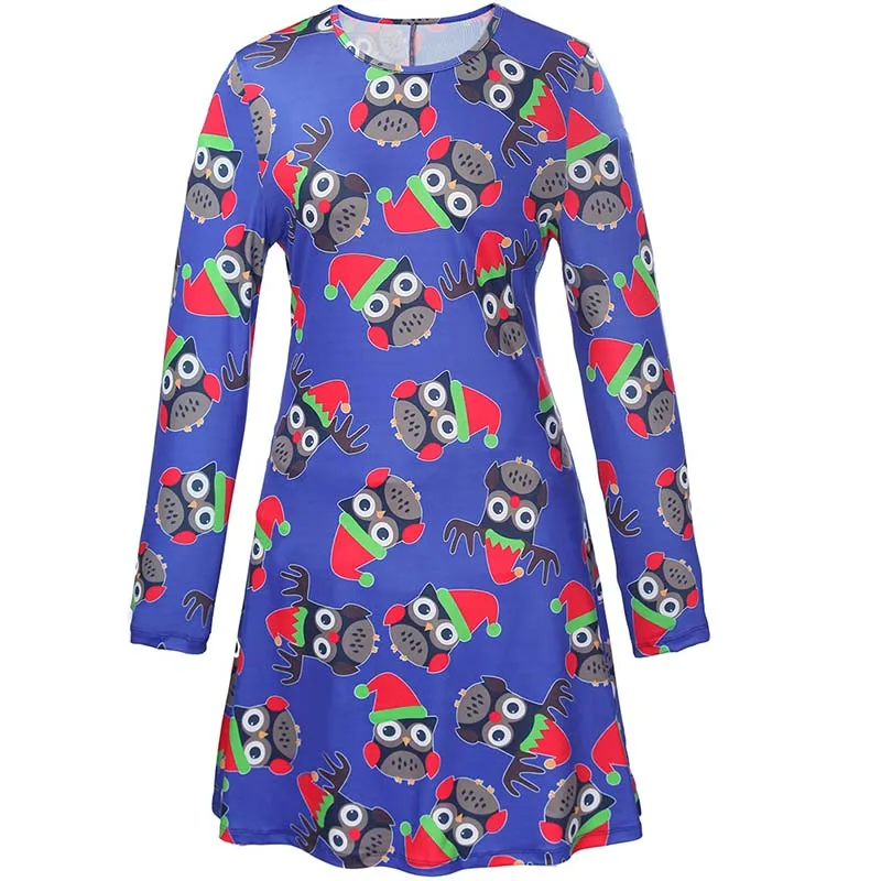 Christmas Plus Size Cartoon Print Short Dress