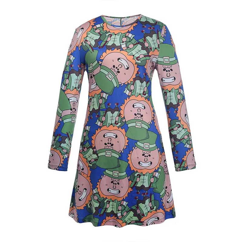 Christmas Plus Size Cartoon Print Short Dress