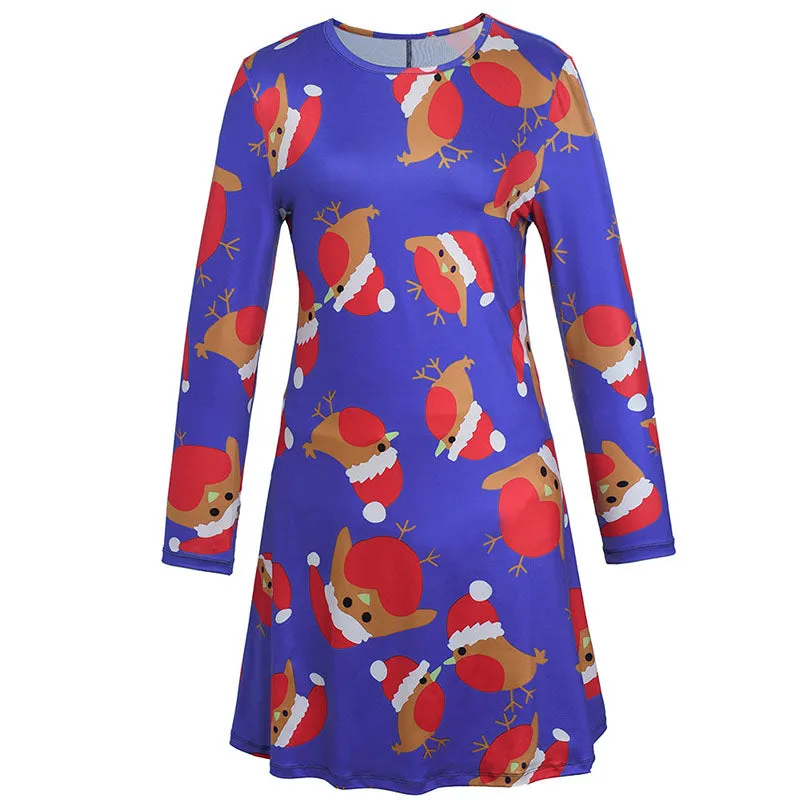 Christmas Plus Size Cartoon Print Short Dress