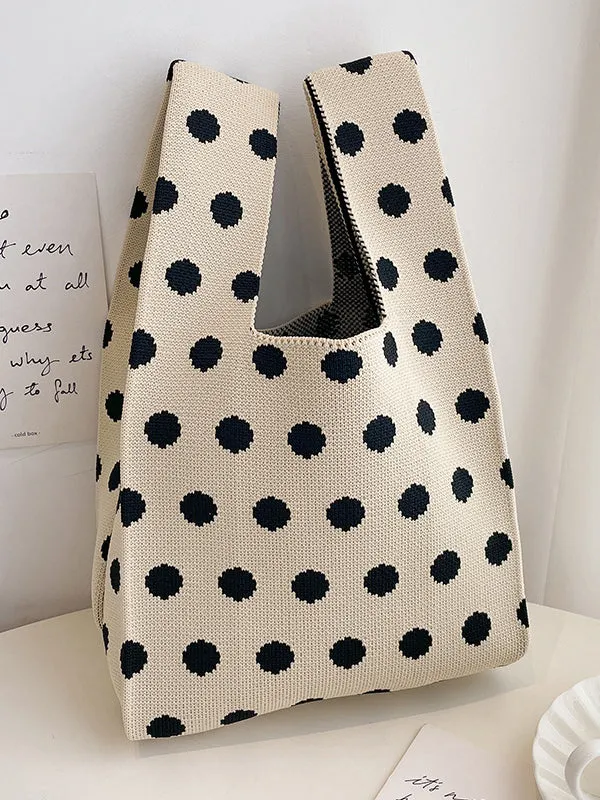 Contrast Color Polka-Dot Woven Handbag Bags