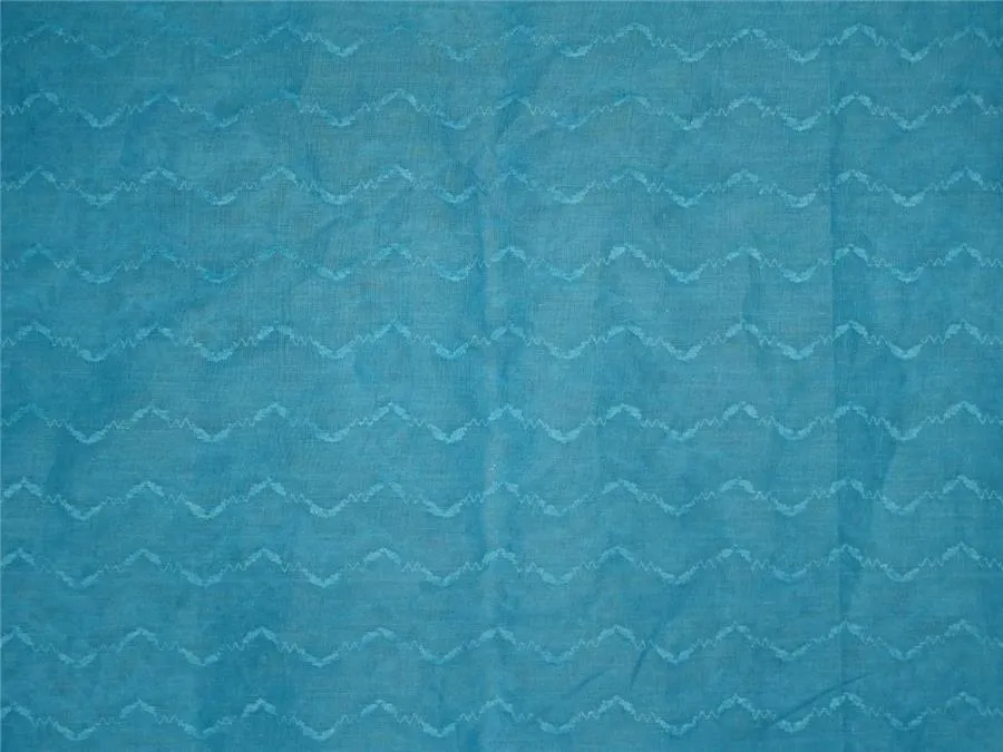 cotton organdy fabric true blue color leno dobby curvy zigzag design 44&quot;