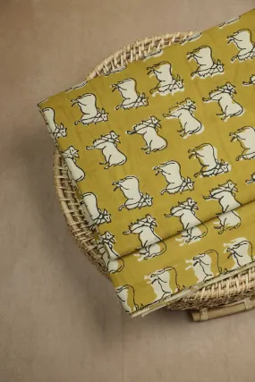 Cow - Yellow Bagru Cotton Fabric