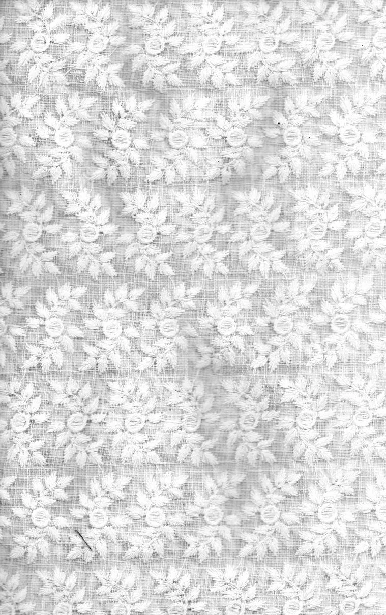 cream color cotton organdy 44&quot; ~tiny floral embroidery window pane design