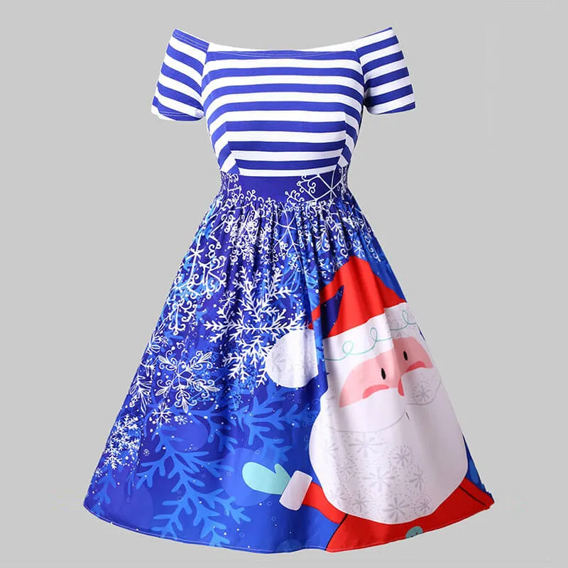 Cute Santa Print Striped Plus Size Dress