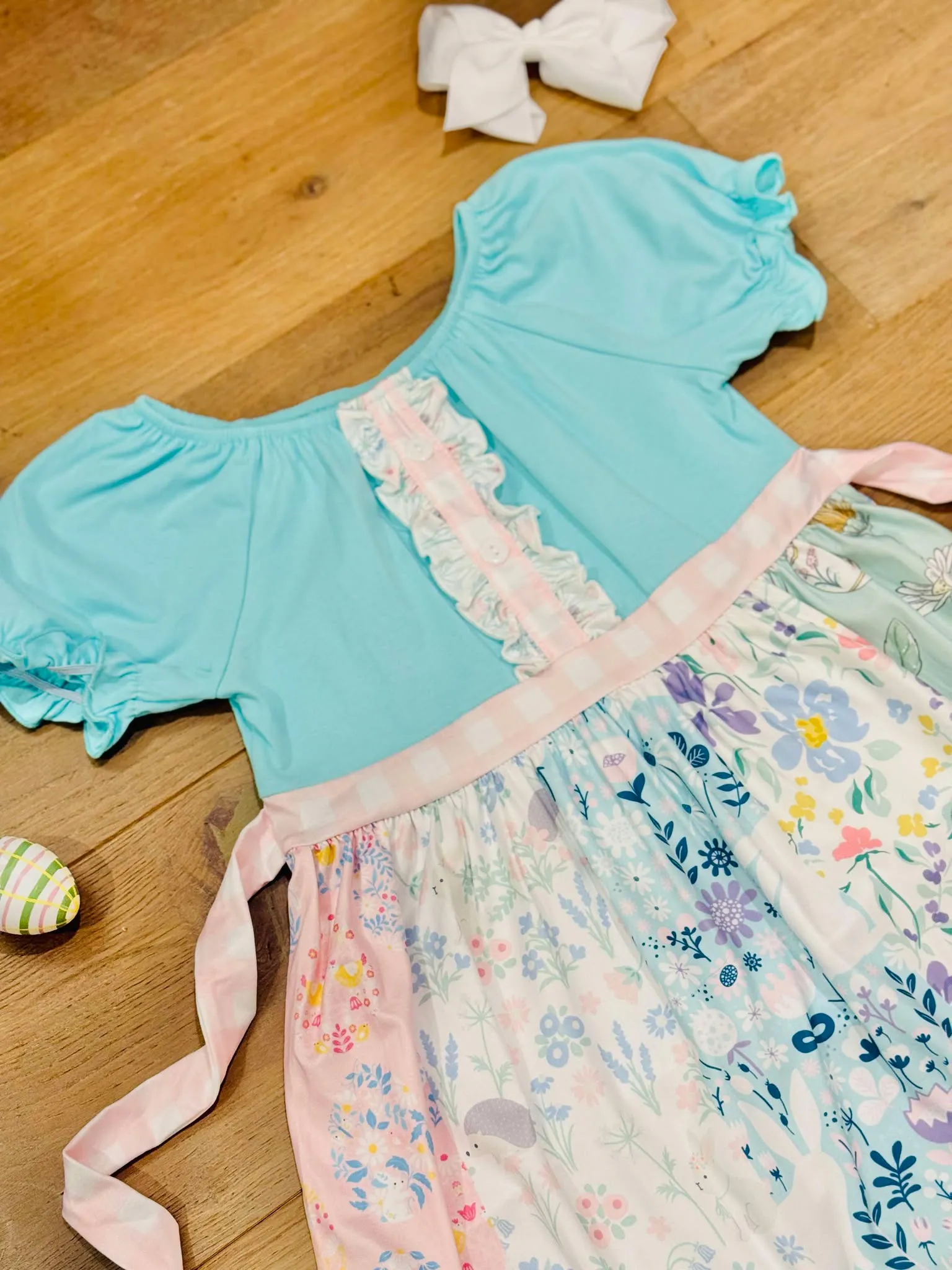 Easter Bunnies & Spring Flowers Tie Dress