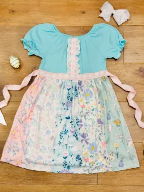 Easter Bunnies & Spring Flowers Tie Dress