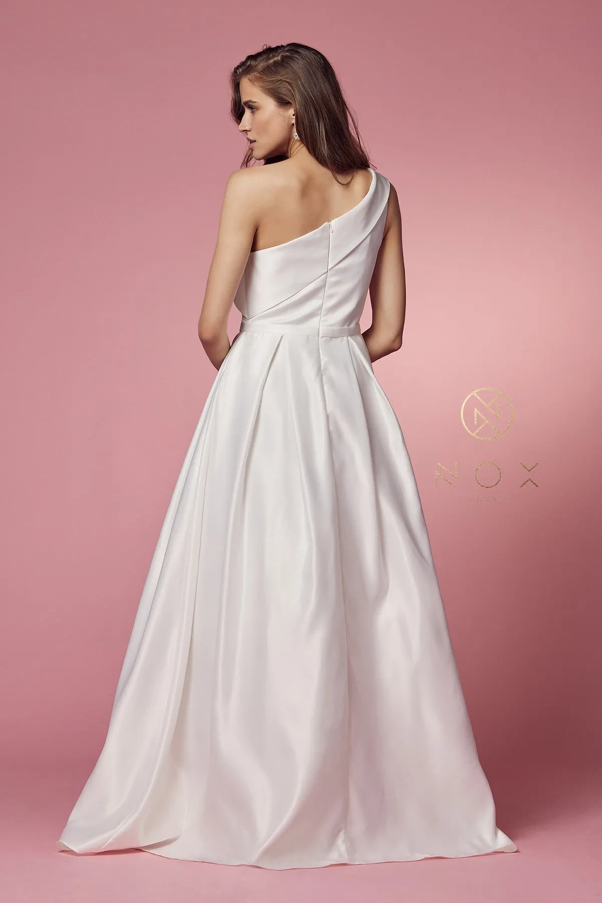 ELEGANT ONE SHOULDER ELEGANT SATIN A-LINE LONG DRESS_E469