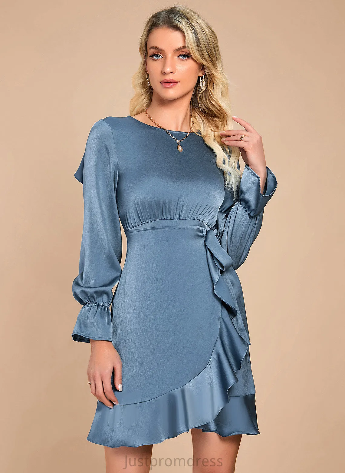 Elegant Round Long Satin Abigayle Dresses Neck Club Dresses A-line Mini Sleeves