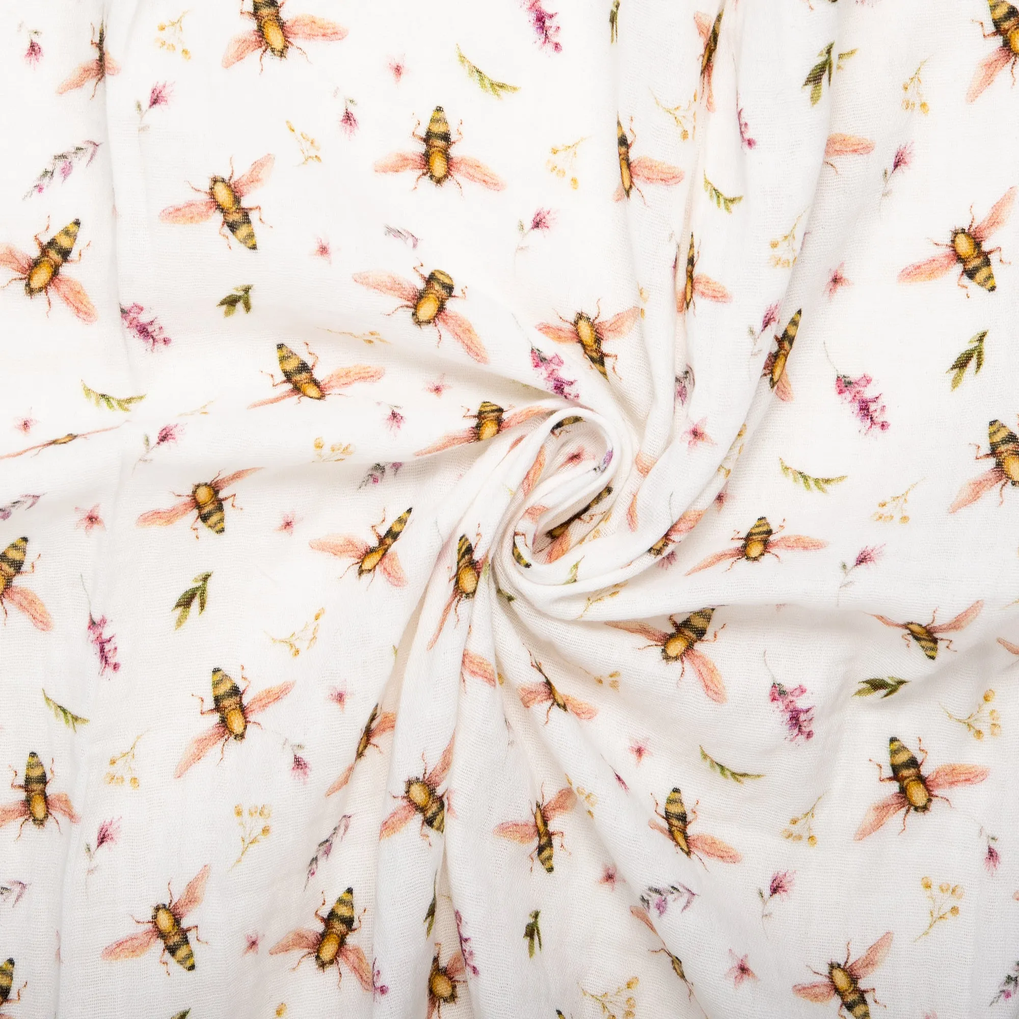 EUROPEAN Digital printed double gauze - Bees - Peach