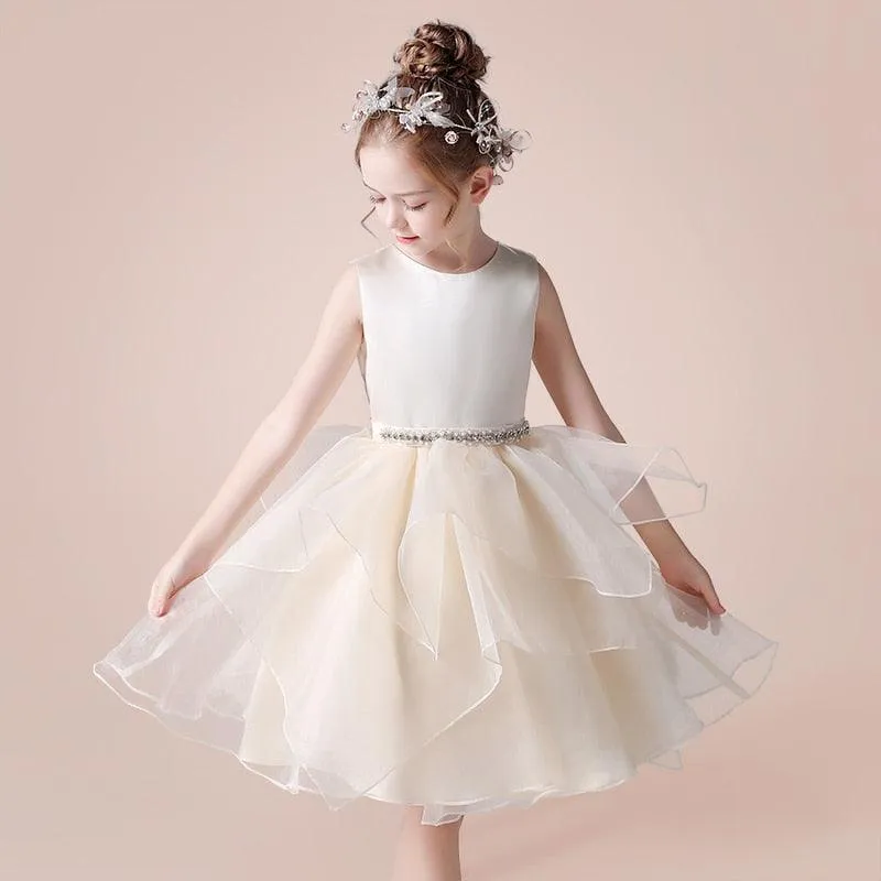 First Communion/ Birthday Dress with Removable Pearls Belt