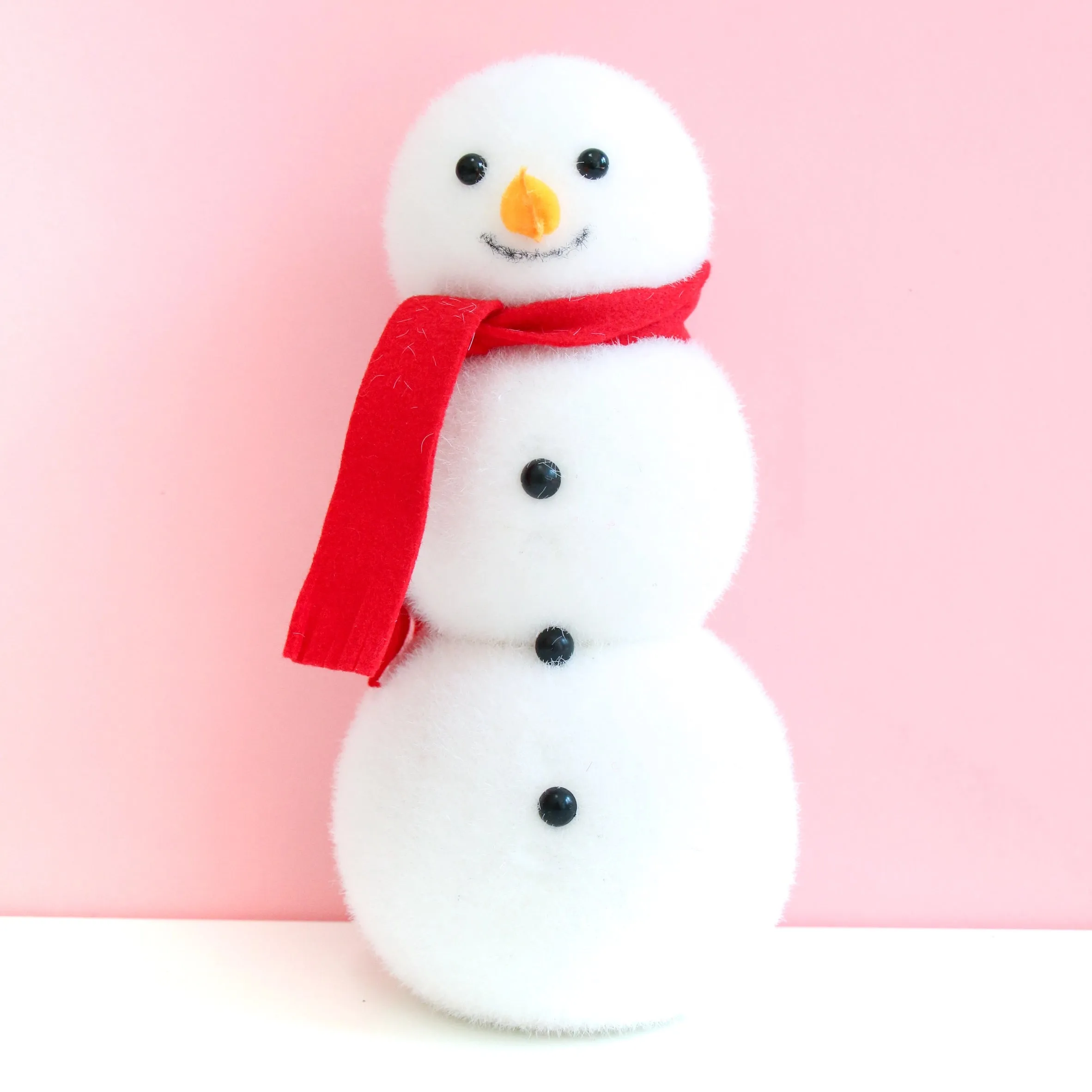 Flocked Snowman Decoration - Red & Pink