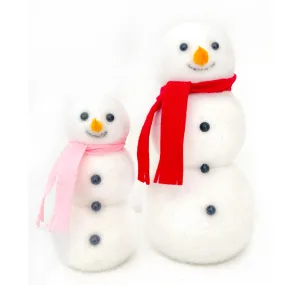 Flocked Snowman Decoration - Red & Pink