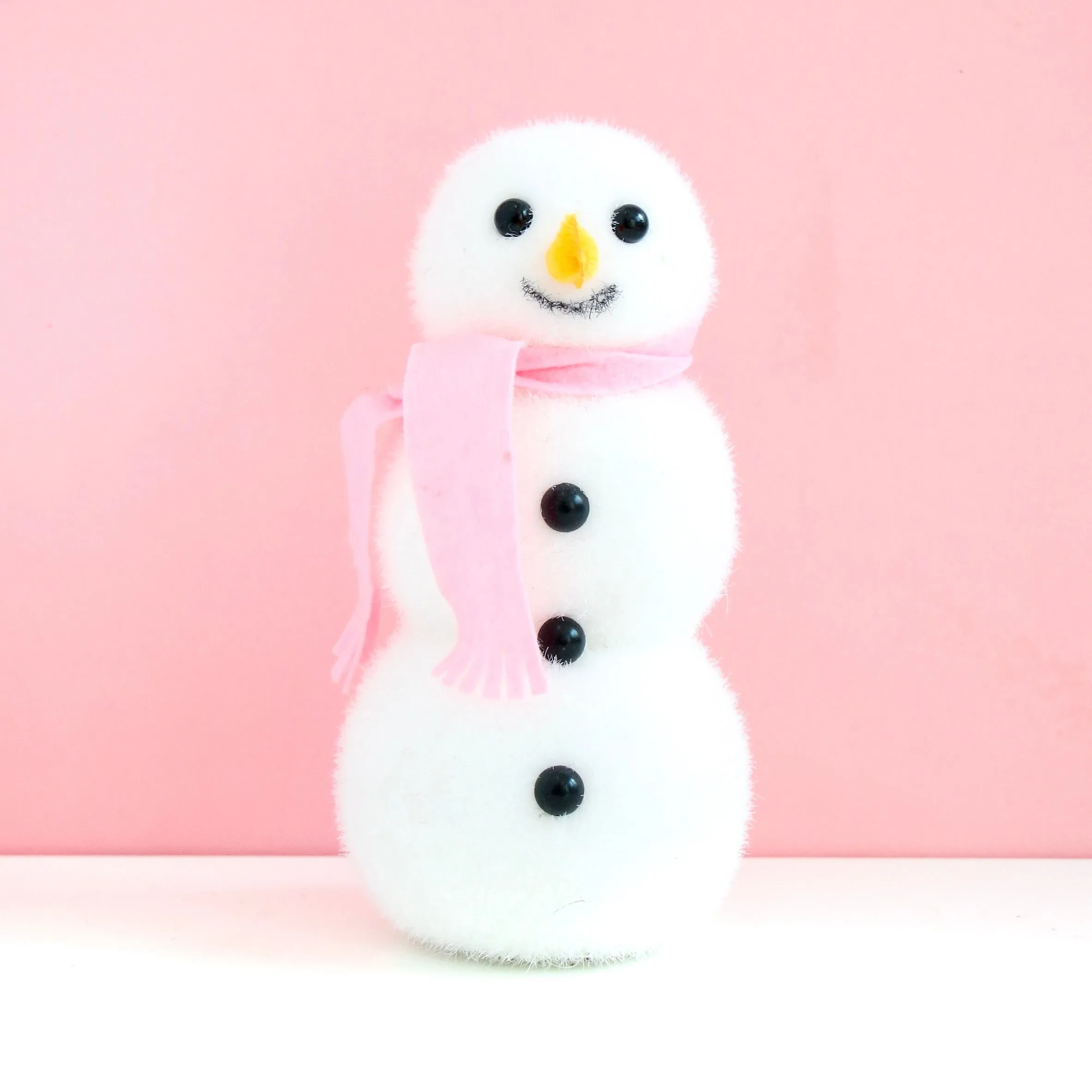 Flocked Snowman Decoration - Red & Pink