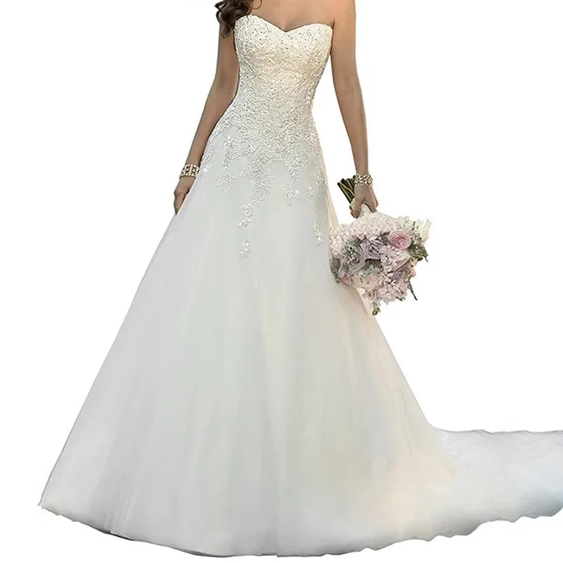 Floor Length Applique Sleeveless A-line Wedding Dress