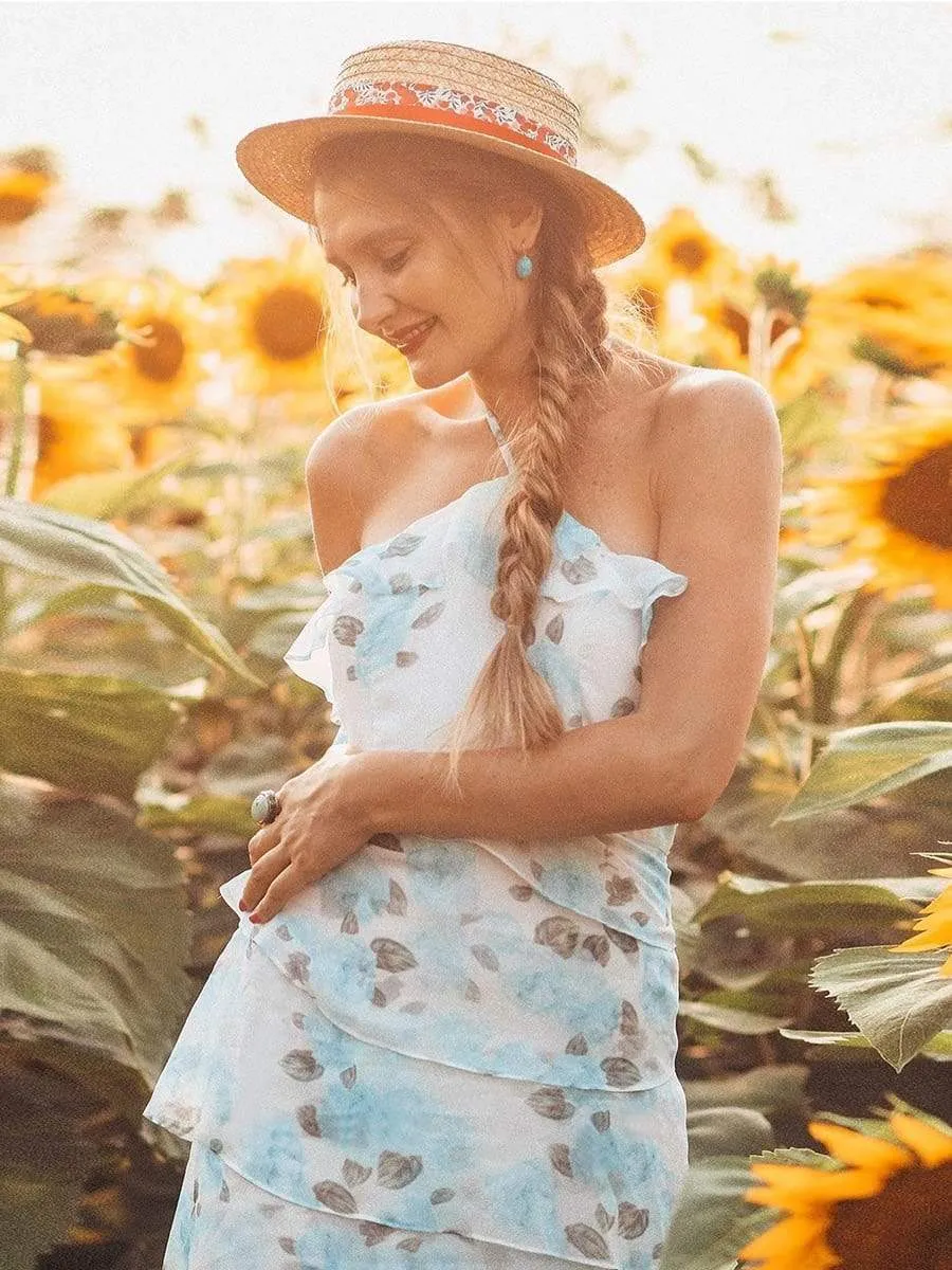 Floral Print Halter Maxi Dress