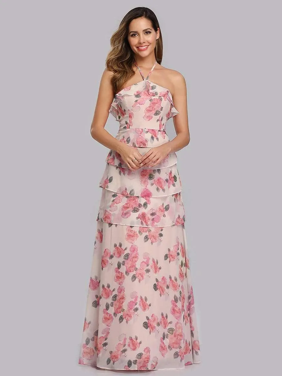 Floral Print Halter Maxi Dress