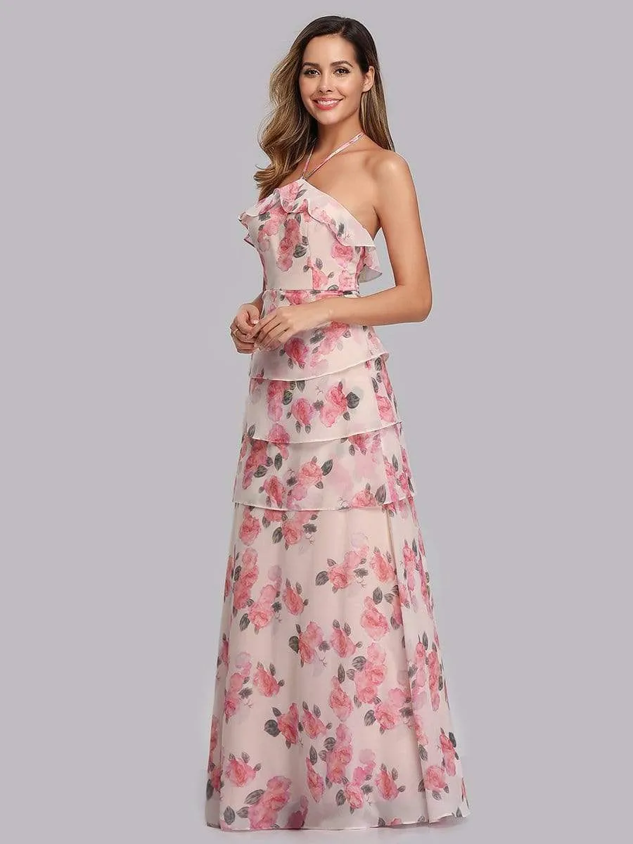 Floral Print Halter Maxi Dress